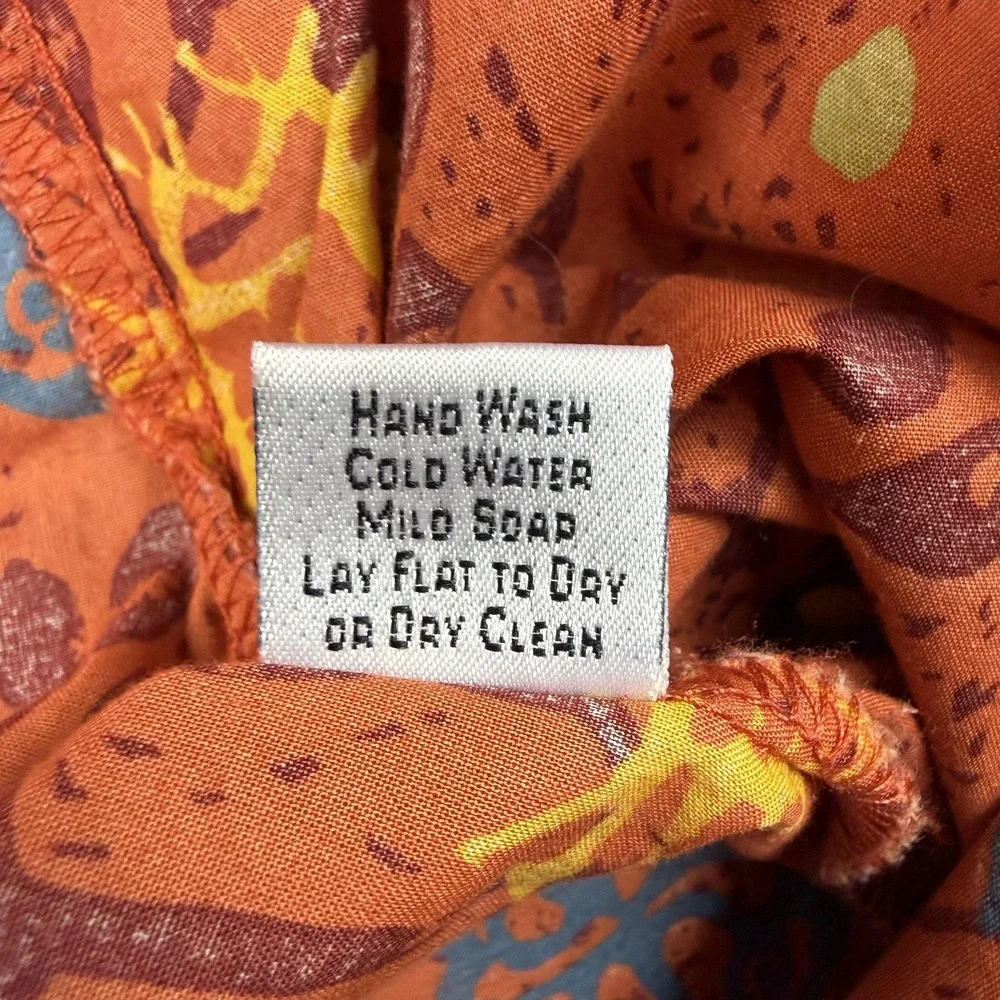 Peruvian Connection Skirt Womens 14 Orange Bird Print Wrap Pima Cotton Midi Boho